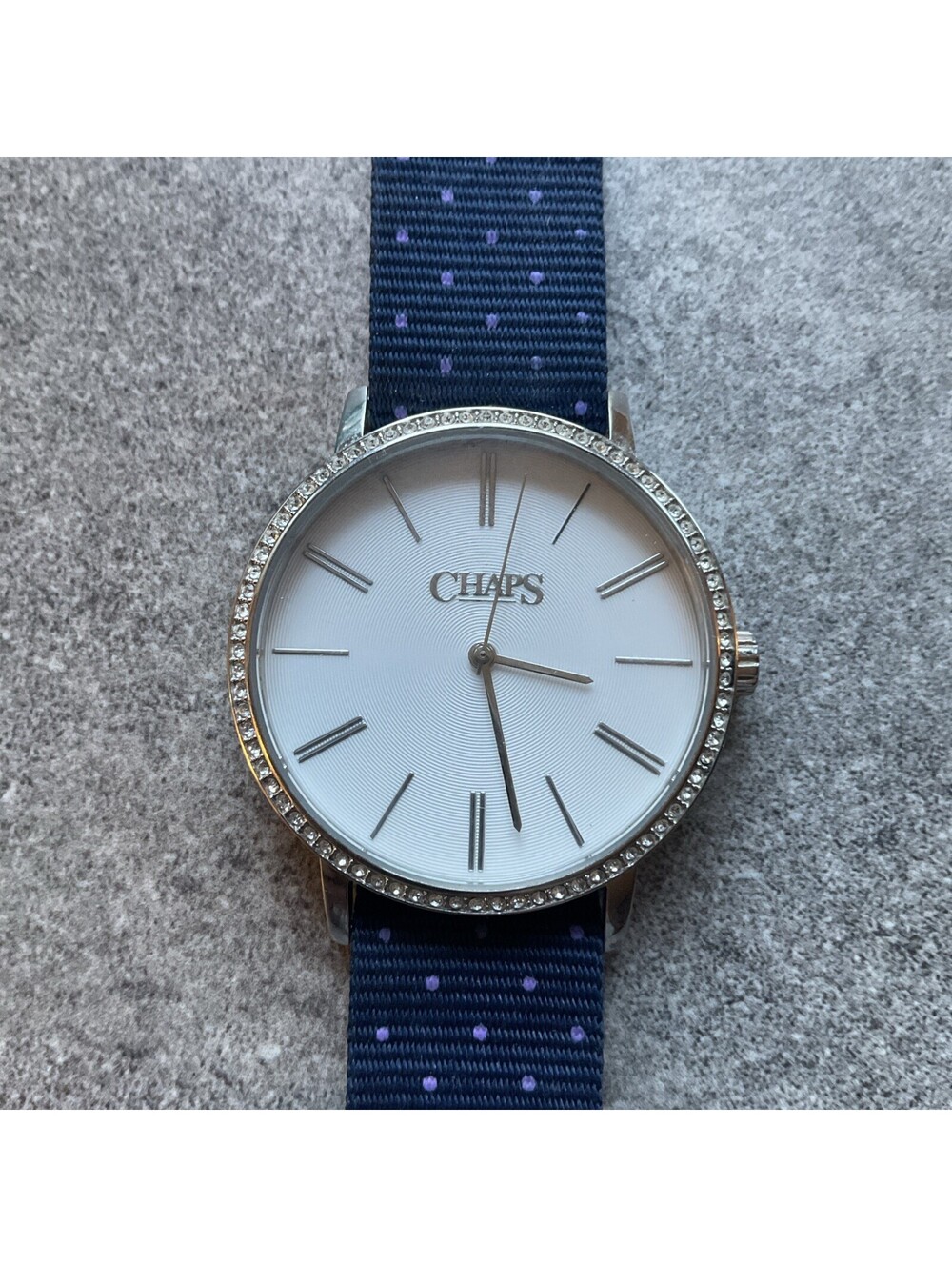 Beautiful Chaps Womens Watch 36mm Silver Tone Case Crystal Accent Bezel Bin R